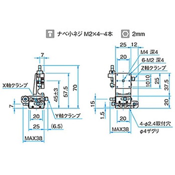 XYZ軸スチールステージ(垂直) ステージサイズ25mm TSD-255シリーズ シグマ光機