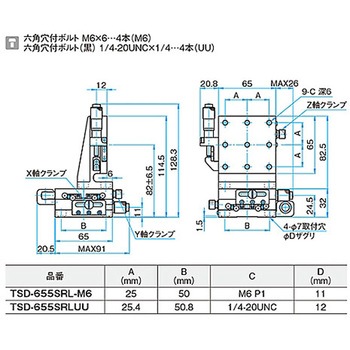 XYZ軸スチールステージ(垂直) ステージサイズ65mm TSD-655シリーズ シグマ光機
