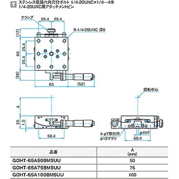 α軸マイクロ式一体型ゴニオステージ ステージサイズ65mm GOHT-65Aシリーズ シグマ光機