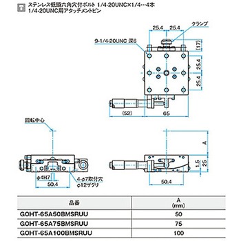 α軸マイクロ式一体型ゴニオステージ ステージサイズ65mm GOHT-65Aシリーズ シグマ光機
