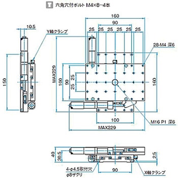 XY軸スチールステージ(ロング) ステージサイズ100×160mm TSD-10162シリーズ シグマ光機