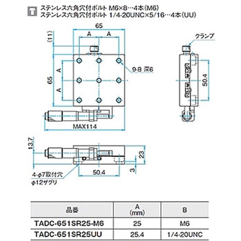 X軸ボールガイドアルミステージ ステージサイズ65mm TADC-651シリーズ シグマ光機