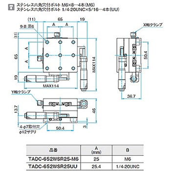 XY軸ボールガイドアルミステージ ステージサイズ65mm TADC-652Wシリーズ - シグマ光機