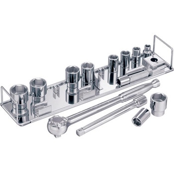 SUSソケットセット 差込角 mm ：9.5 セット品 点 ：13 化粧箱寸法 mm ：w362×d175×h75 質量 kg ：1.2 TONE(トネ/旧:前田金属工業)