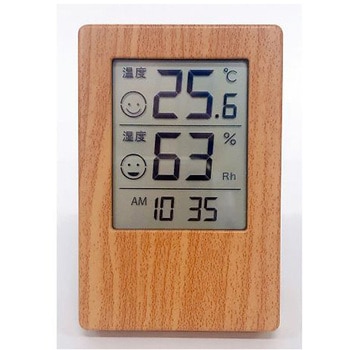 デジタル温湿度計 木目調 時計付き クレセル