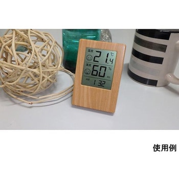 デジタル温湿度計 木目調 時計付き クレセル