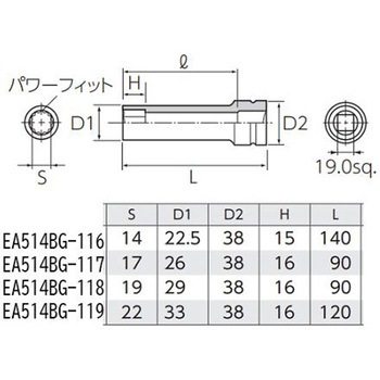 3/4"DR/17mm ヘッドボルト・フライホイルソケット - エスコ