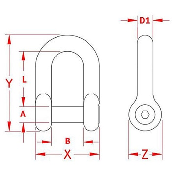 6.4x21.6mm/340kg D型シャックル ステンレス製 エスコ