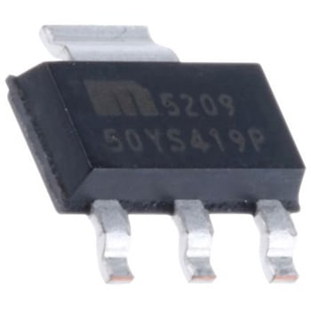 Microchip 電圧レギュレータ 低ドロップアウト電圧 5 V， 3+Tab-Pin， MIC5209-5.0YS MICROCHIP