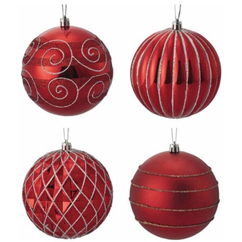 プラスチックオーナメントボール 10cm 大 レッド 12個セット アズワン