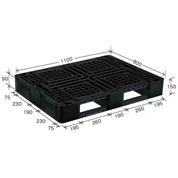 リスパレット グレー Jタイプ タイプ：片面使用型 D-デッキボードタイプ 裏・穴 外寸 mm ：1100×800×150 岐阜プラスチック工業(RISU/リス)