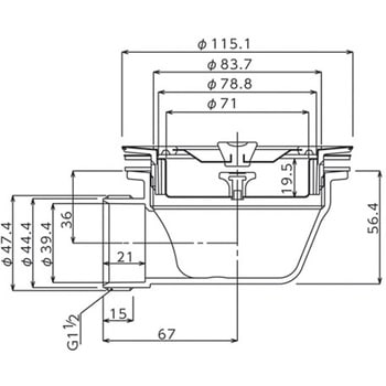 小型横引き排水口 G1-1/2ネジ 1方タイプ A蓋付 SUGICO(スギコ)
