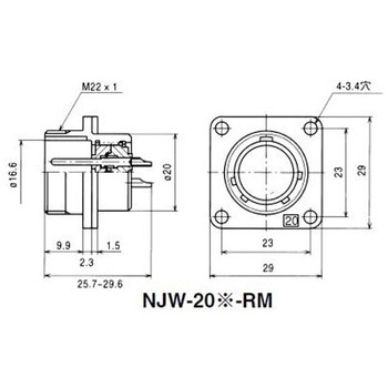 NJWレセプタクル防水型 シェルΦ20・2極 七星科学研究所
