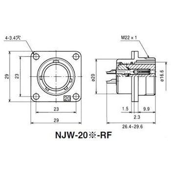 NJWレセプタクル防水型 シェルΦ20・2極 七星科学研究所