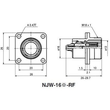NJWレセプタクル防水型 シェルΦ16・3極 七星科学研究所