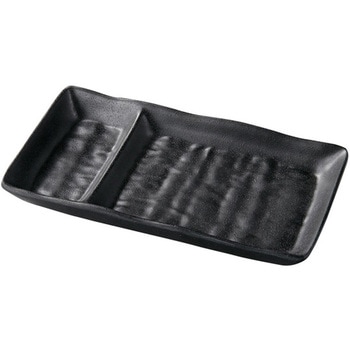 メラミン 17.8 ひねりタレ付ナタ目長角皿 黒マット 福井クラフト