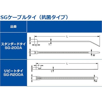 抗菌結束バンド 色：水色 スタンダードタイ 50本入 L寸：200mm エスジー工業
