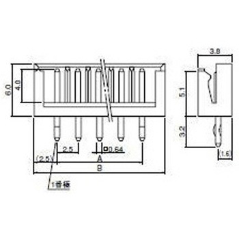 EHコネクター 2.5mmピッチ ベース付ポスト トップ型 8極 JST(日本圧着端子製造)