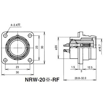 NRWレセプタクル防水型 シェルΦ20・2極 七星科学研究所