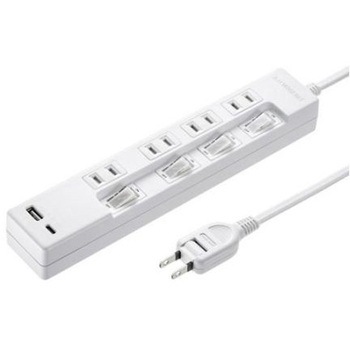 AC125V/14A タップ USB充電ポート付/個別スイッチ エスコ