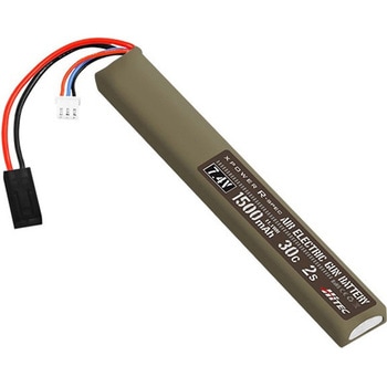 電動ガン用Li-Poバッテリー ストックインタイプ、7.4V、1500mAh ハイテック