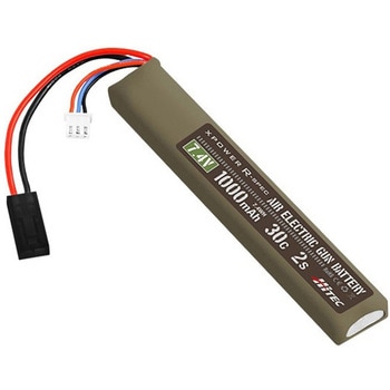 電動ガン用Li-Poバッテリー ストックインタイプ、7.4V、1000mAh ハイテック