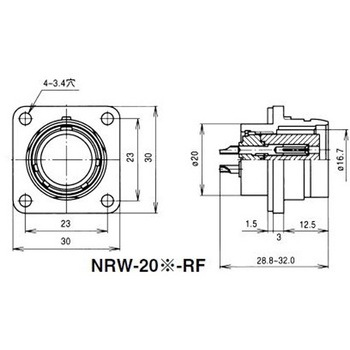 NRWレセプタクル防水型 シェルΦ20・4極 七星科学研究所
