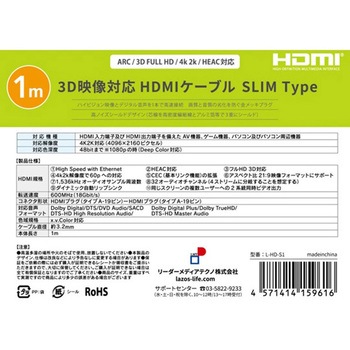 HDMIケーブル スリムタイプ、1m Lazos