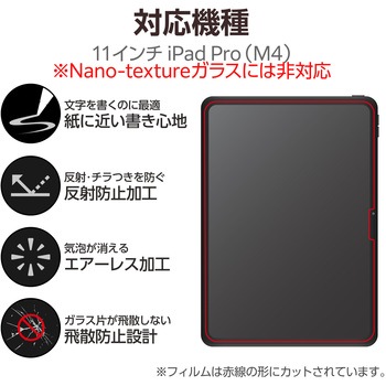 11インチ iPad Pro (M4) ガラスフィルム ペーパーライク ケント紙 アンチグレア ガイドフレーム付 エレコム