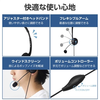 ヘッドセット マイク付き ヘッドホン 有線 USB 接続 片耳 オーバーヘッド 軽量 小型 ミュート機能 エレコム