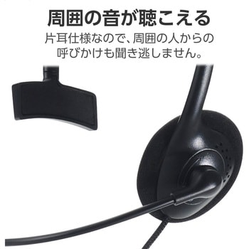 ヘッドセット マイク付き ヘッドホン 有線 USB 接続 片耳 オーバーヘッド 軽量 小型 ミュート機能 エレコム