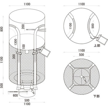 フレキシブル・コンテナバッグ 黒 丸型1t 全開排出口付 萩原工業
