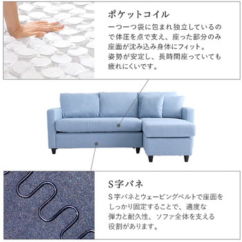 ファブリックコーナー3人掛けソファ ホームテイスト