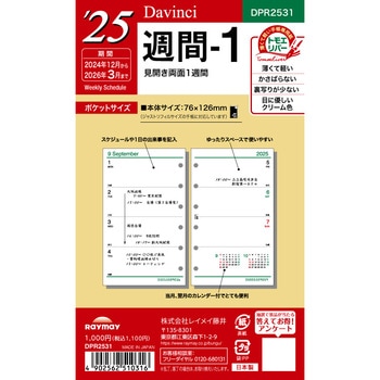 2025年度システム手帳ポケットリフィル ダヴィンチ レイメイ藤井