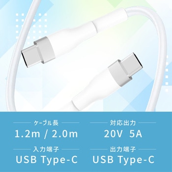 USB-Cソフトケーブル (Type-C to C) PD 100W 5A 急速充電対応 結束バンド付き トライメイト