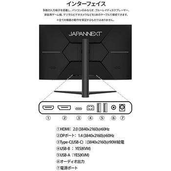 液晶ディスプレイ 31.5型/3840×2160/HDMI、DP、USB-C×1/ブラック/スピーカー無/2年保証 JAPANNEXT