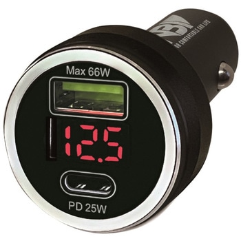 MAX91W USBソケット Aポート(QC3.0 MAX66W)+Cポート(PD MAX25W) 電圧監視モニター付き 12V/24V共用 JB(日本ボデーパーツ工業)