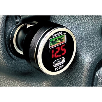 MAX91W USBソケット Aポート(QC3.0 MAX66W)+Cポート(PD MAX25W) 電圧監視モニター付き 12V/24V共用 JB(日本ボデーパーツ工業)