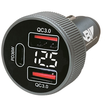 MAX54W USBソケット Aポート(QC3.0 MAX18W)+Aポート(QC3.0 MAX18W)+Cポート(PD MAX36W) 電圧監視モニター付き 12V/24V共用 JB(日本ボデーパーツ工業)