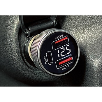 MAX54W USBソケット Aポート(QC3.0 MAX18W)+Aポート(QC3.0 MAX18W)+Cポート(PD MAX36W) 電圧監視モニター付き 12V/24V共用 JB(日本ボデーパーツ工業)