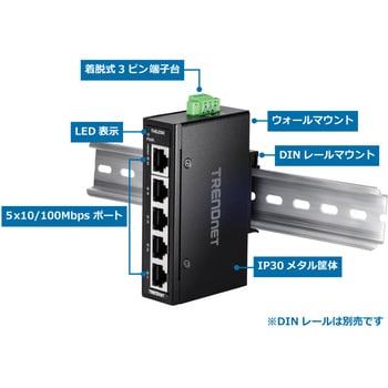 5ポート産業用ファストイーサネットDINレールミニスイッチ TRENDnet
