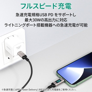 ケーブル Impulse series Digital Display[USB Type-C to Lightning]1m ブラック AUKEY(オーキー)