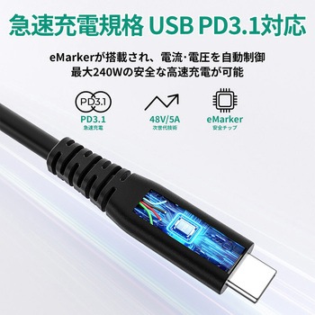 USBケーブル Impulse Series USB4 C-C PD 240W[Type-C to Type-C]1.5m ブラック AUKEY(オーキー)