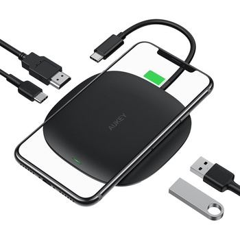 USBハブ 10Wワイヤレス機能付き Unity Wireless 100W[Type-A 2ポート/Type-C 1ポート/HDMI 1ポート]ブラック AUKEY(オーキー)