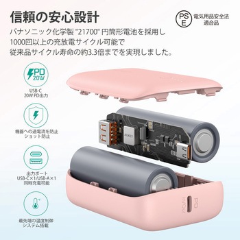 モバイルバッテリー Basix Mini 10000mAh PD20W対応[USB-A 1ポート/USB-C 1ポート]出力 AUKEY(オーキー)