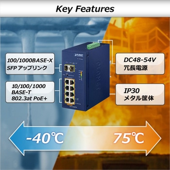 産業用PoEスイッチングハブ Giga8ポート SFP 2ポート af/at PLANET Technology