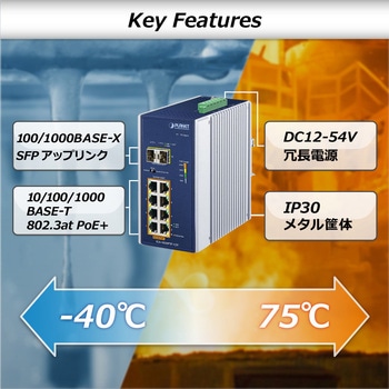 産業用PoEスイッチングハブ Giga8ポート SFP 2ポート af/at PLANET Technology