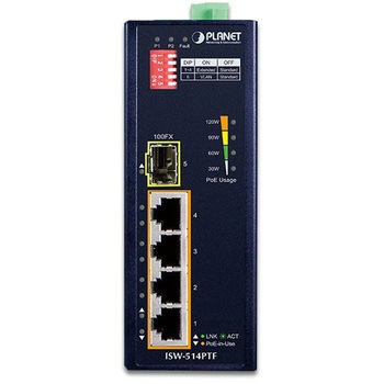 産業用PoEスイッチングハブ 100BASE-TX 4ポート SFP 1ポート af/at PLANET Technology