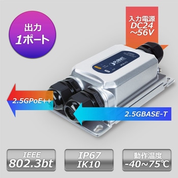 産業用IP67 PoE++インジェクター 802.3bt ギガビット PLANET Technology