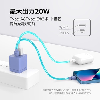 20W 1A1C USB Type-A/C PD急速充電器 2ポート デジフォース